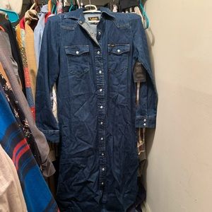 Lee Vintage Modern Western Snap Midi Denim Shirt Dress V119 sz xs